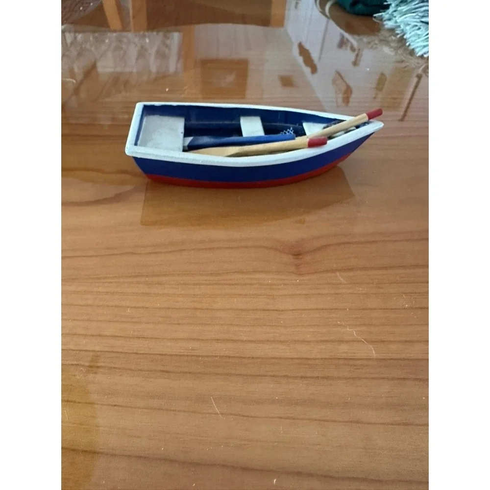Set of 3 Miniature Wooden‎ Boats Nautical Coastal Decor Rowboat Sailboat Oars